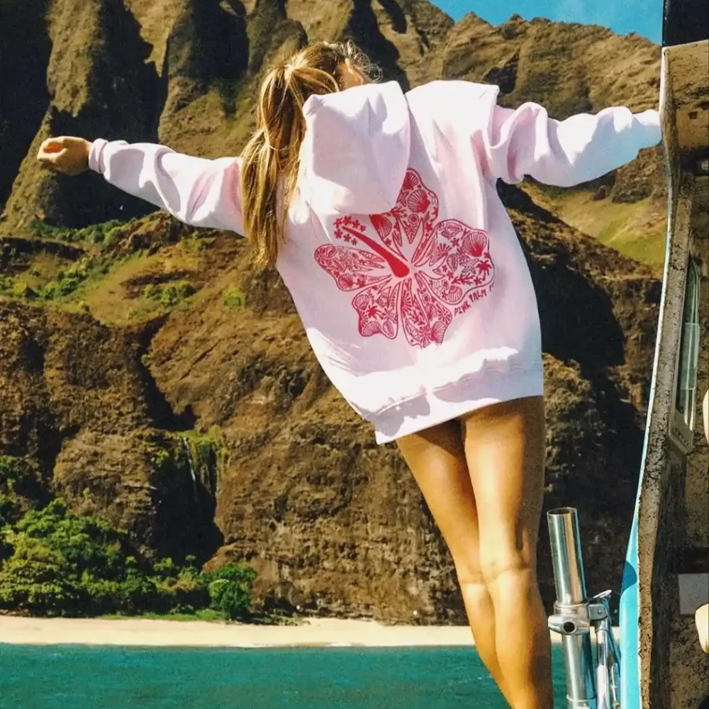 Hawaii Hibiscus Hoodie in Blush