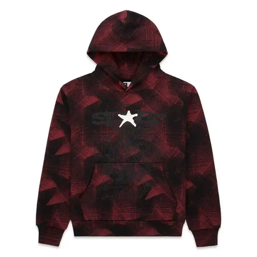 SP5DER PLAID SPLATT HOODIE BLACK