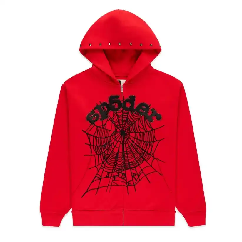 SP5DER RED OG WEB STUDDED ZIP HOODIE