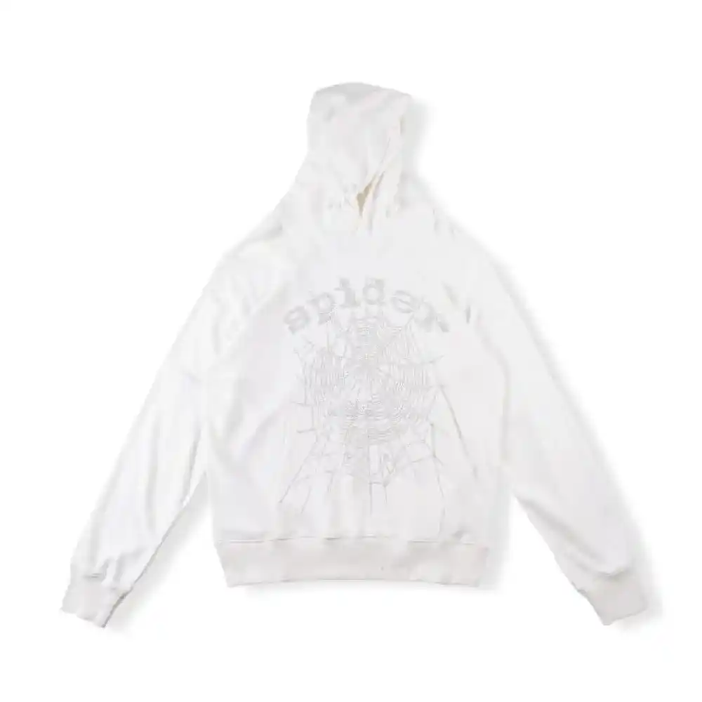 Sp5der OG Rhinestone Logo Hoodie White